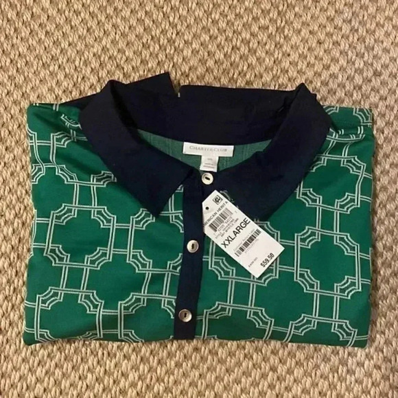 Charter Club- womens Nautical‎ green and white blouse - Picture 2 of 2